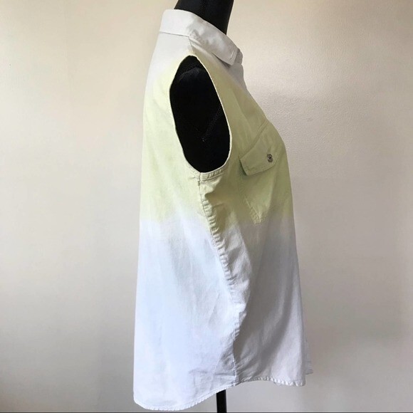 Retro Tank Top Gradient Ombre Button Up Long Cotton Yellow Blue Size Medium - Picture 8 of 8